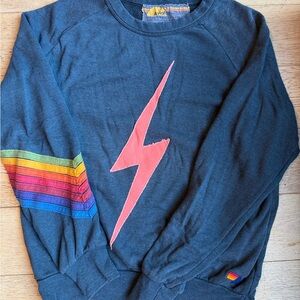 Aviator Nation Charcoal BOLT Stitch Sweatshirt with 7 Stripe Arm Small